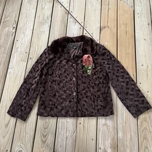 Spanner Women's Vegan Fur Retro Style Jacket Brown Size L. NEW